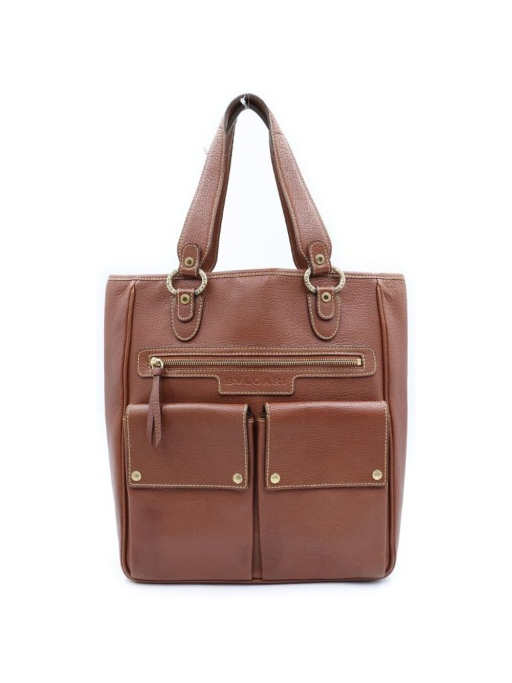 Bvlgari Maxilettare 2-Way Tote Bag Brown Leather